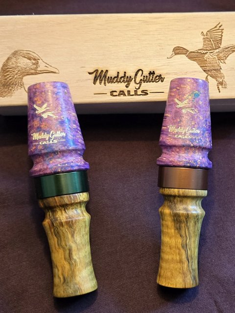 Pair purple box elder and curly maple goose calls