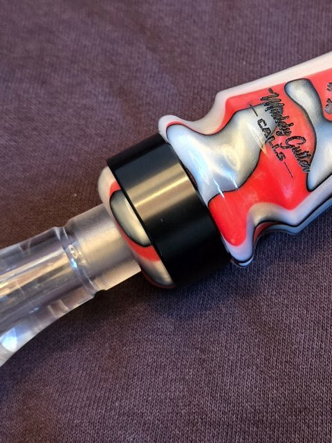 Red, white and black acrylic mallard call